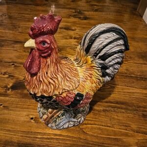 Vintage Ceramic Rooster Canister / Cookie Jar – Farmhouse Country Kitchen Decor
